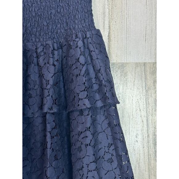 NEW MILLY Wyatt Cotton Lace Skirt 8 Navy Tiered Floral Smocked Waist Angst $325 - Picture 3 of 14